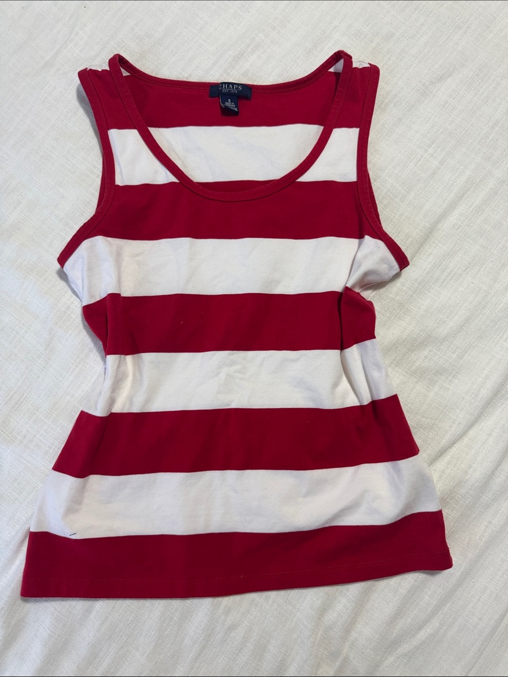 Chaps Ralph Lauren Red & White Striped Scoop Neck Tank